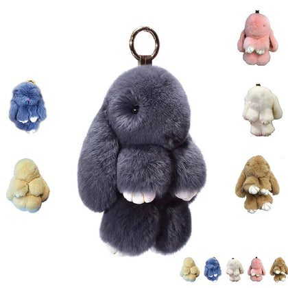 Bunny fluffy rabbit plush toy keyring chain